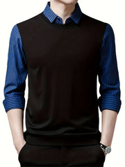 Retro Stripe Shirt Men's Casual Knitwear Long Sleeve Top Fall Winter