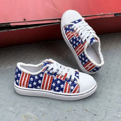 Women's Star Pattern Canvas Sneakers Striped Low Top Shoes