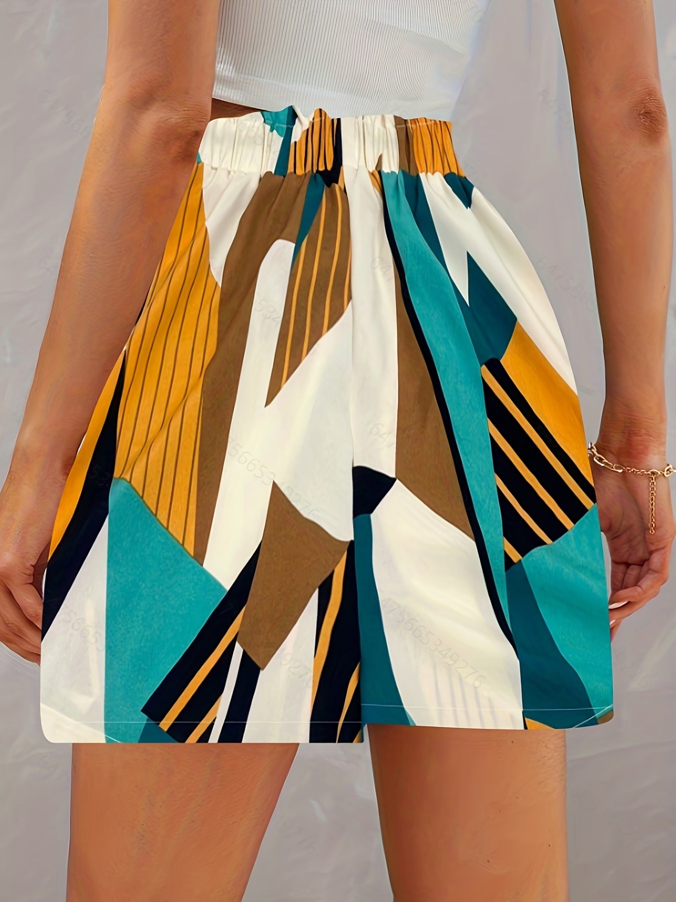 Abstract Print Drawstring Shorts Vacation Elastic Waist Summer Shorts Women
