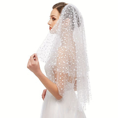 Bridal Wedding Veil Flocking Mesh Head Piece With Metal Comb