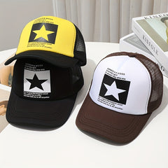 Pentagram Print Baseball Cap Mesh Trucker Hat Adjustable Sunscreen Sports Hats