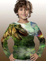 3D Dinosaur Kid's Pullover Long Sleeve Top For Spring Fall Winter