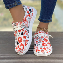 Heart & Lip Print Canvas Shoes Breathable Lace-up Flats