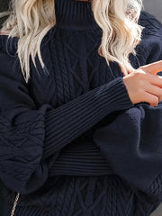 Solid Cable Lantern Sleeve Sweater