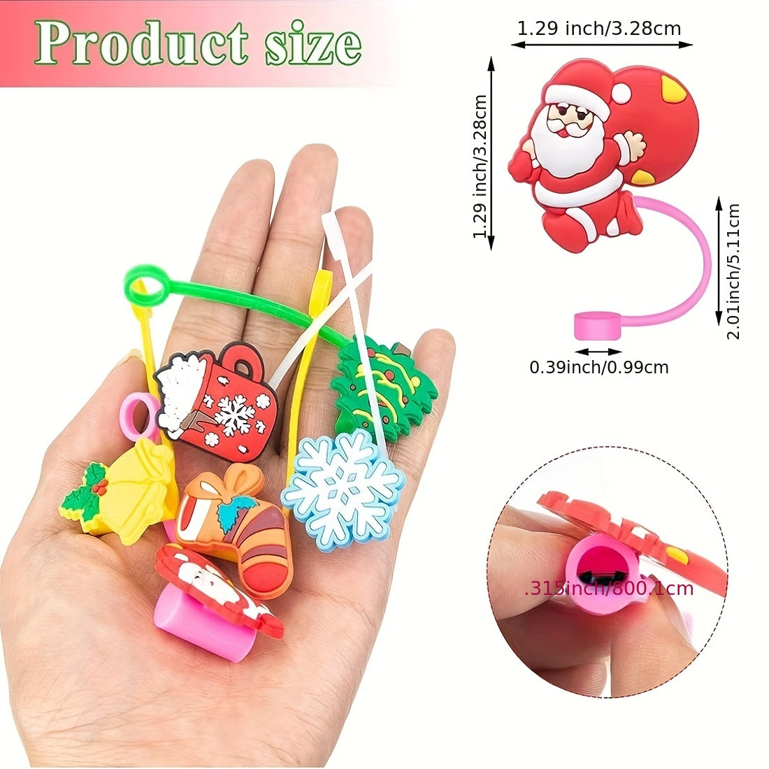 12pcs Christmas Silicone Straw Cover Reusable Straw Plug for Cup AC