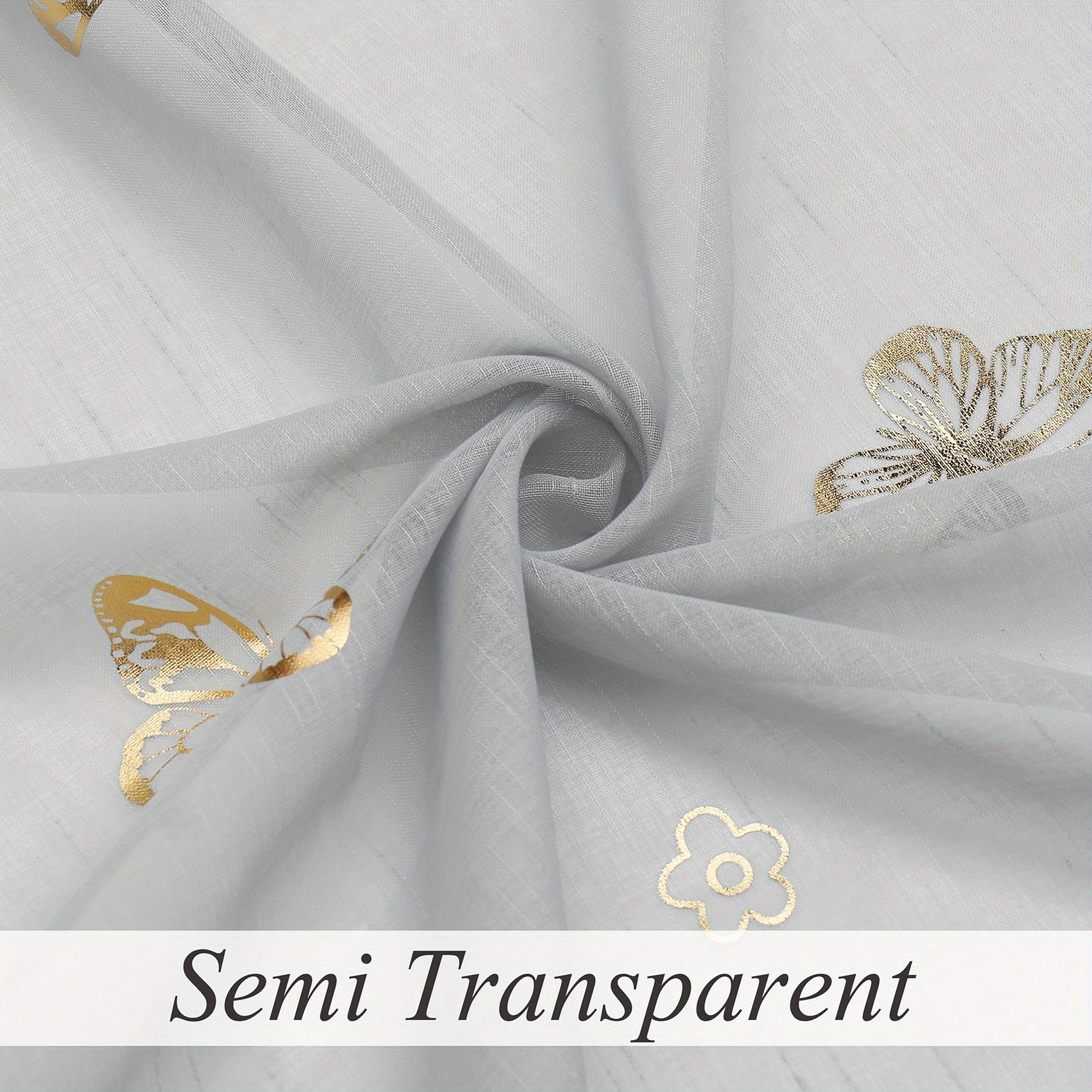 2 Panels Golden Butterfly Sheer Curtain Romantic Lovely Translucent Curtains