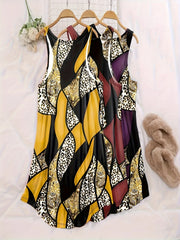 3 PC Plus Size Retro Loungewear Dress Set Leopard & Paisley Print