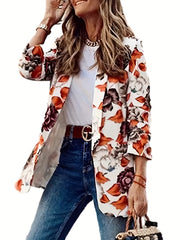Floral Print Long Sleeve Office Blazer