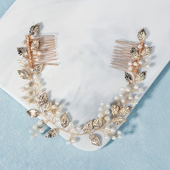 Faux Pearl & Leaf Hair Comb Bridal Wedding Headwear