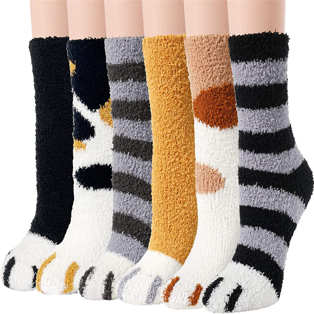6 Pairs Women's Fuzzy Animal Slipper Socks Cozy Soft Fluffy Warm Socks
