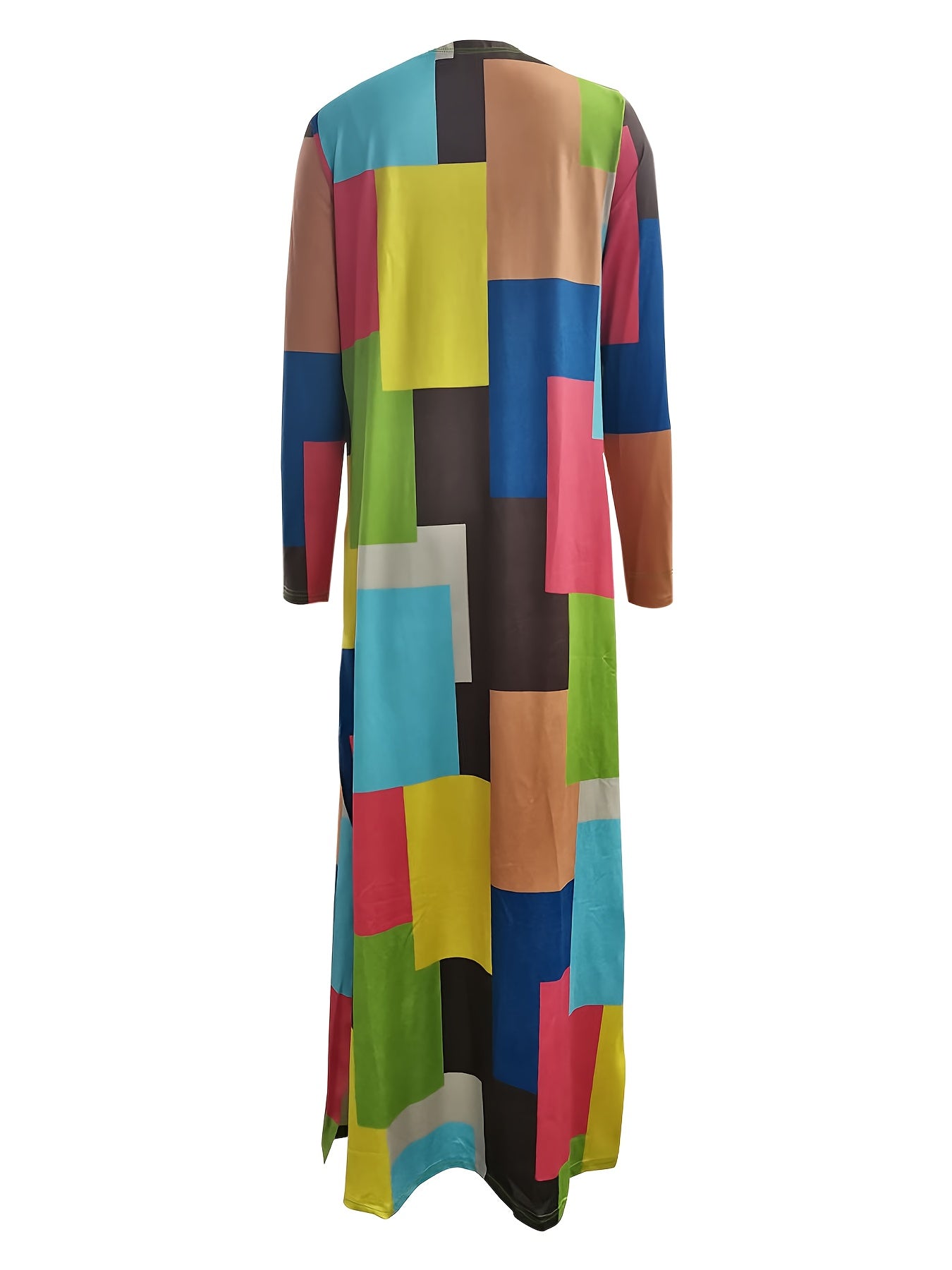 Colorful Patchwork Coat Split Open Front Long Length Coat Women's Clothing