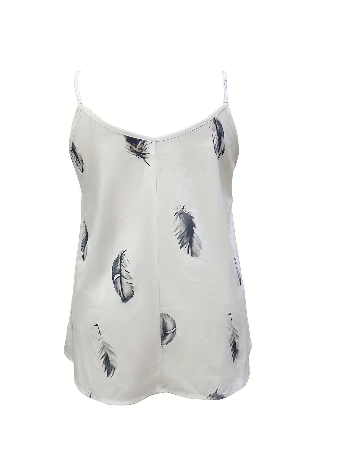Casual Tank Top Women's Plus Feather Print V Neck Non Stretch
