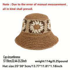 Boho Flower Crochet Ruffle Bucket Hat Lightweight Breathable Sun Foldabl