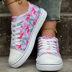 Flamingo Print Canvas Shoes for Women Lace Up Lightweight Low Top Sneakers