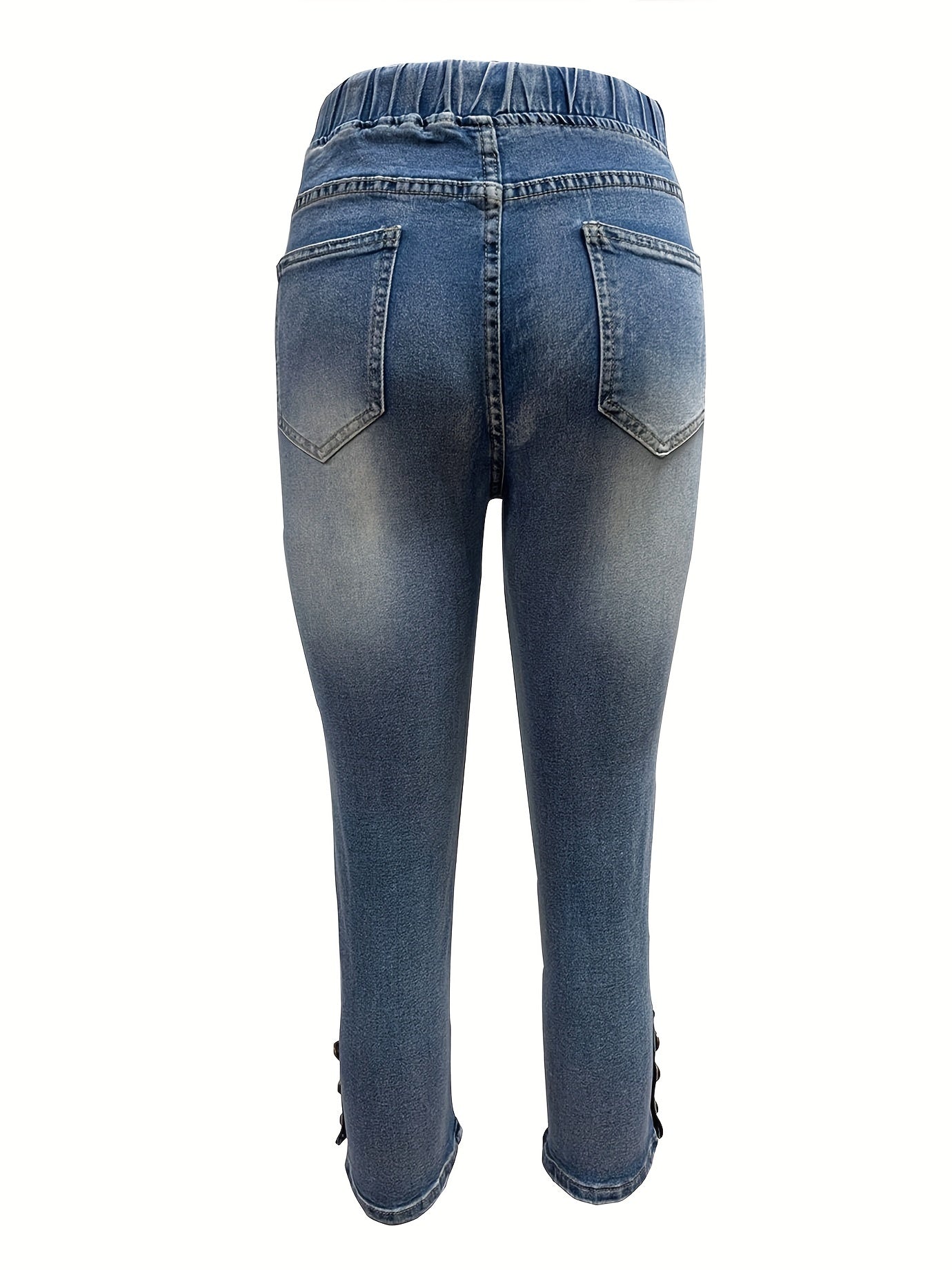Elastic Waist Capris Jeans Drawstring Slim Fit