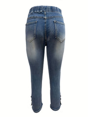 Elastic Waist Capris Jeans Drawstring Slim Fit