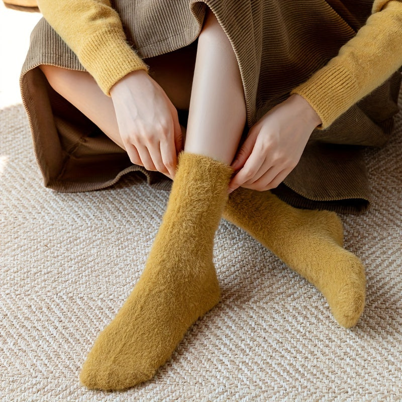 10 Pairs Solid Fuzzy Socks Warm Mid Tube Socks Women's Stockings
