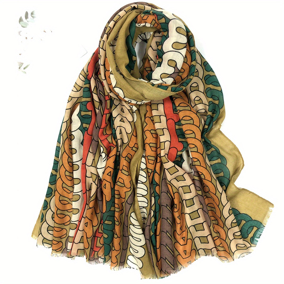 Striped Letter Print Scarf Vintage Frayed Edge Shawl Lightweight