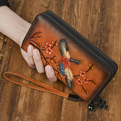 Vintage Style Leather Ladies' Wallet Large Capacity Phone Holder Zipper Closure
