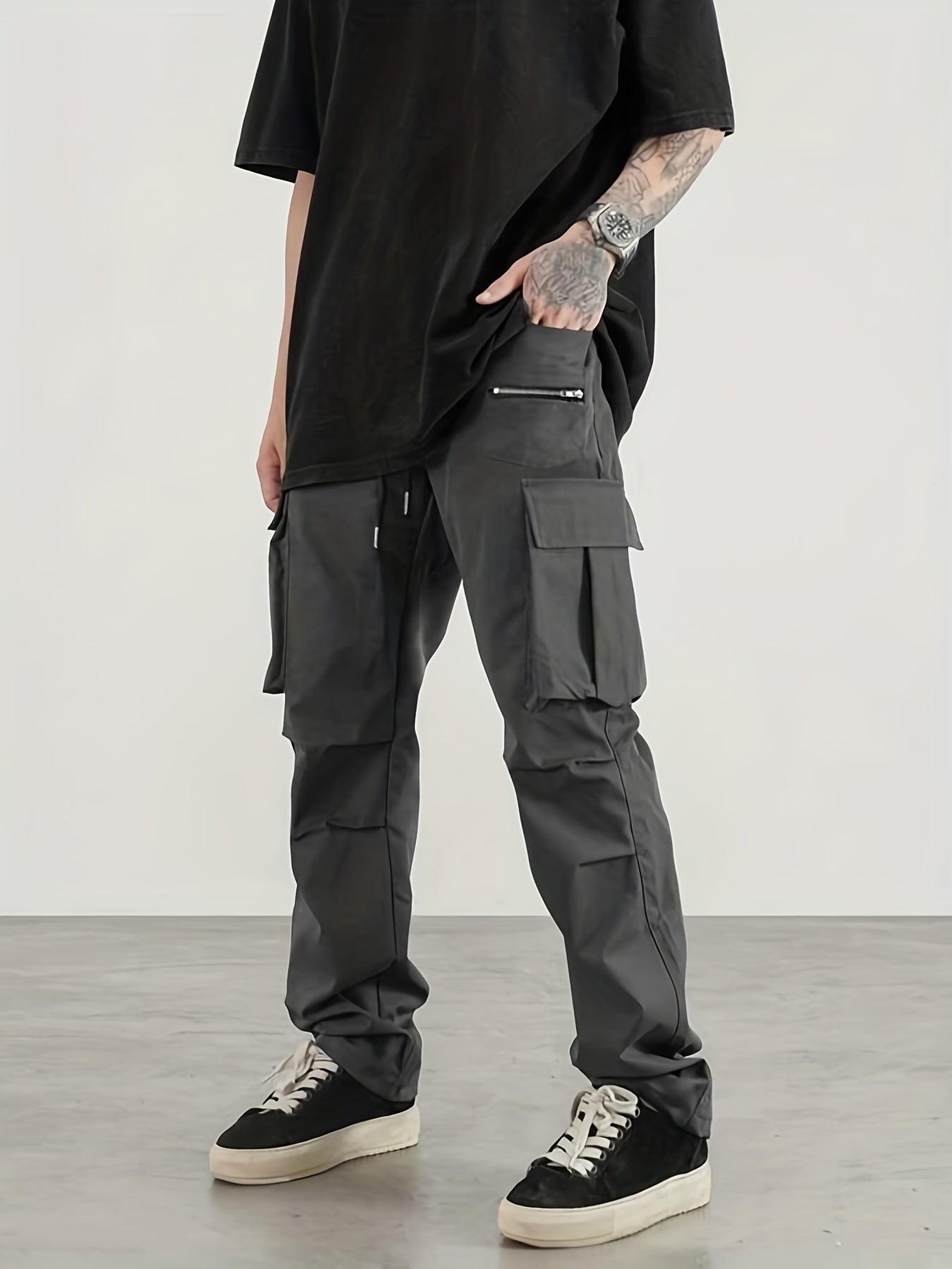 Men's Cargo Pants Regular Pocket Waist Drawstring Work Pants