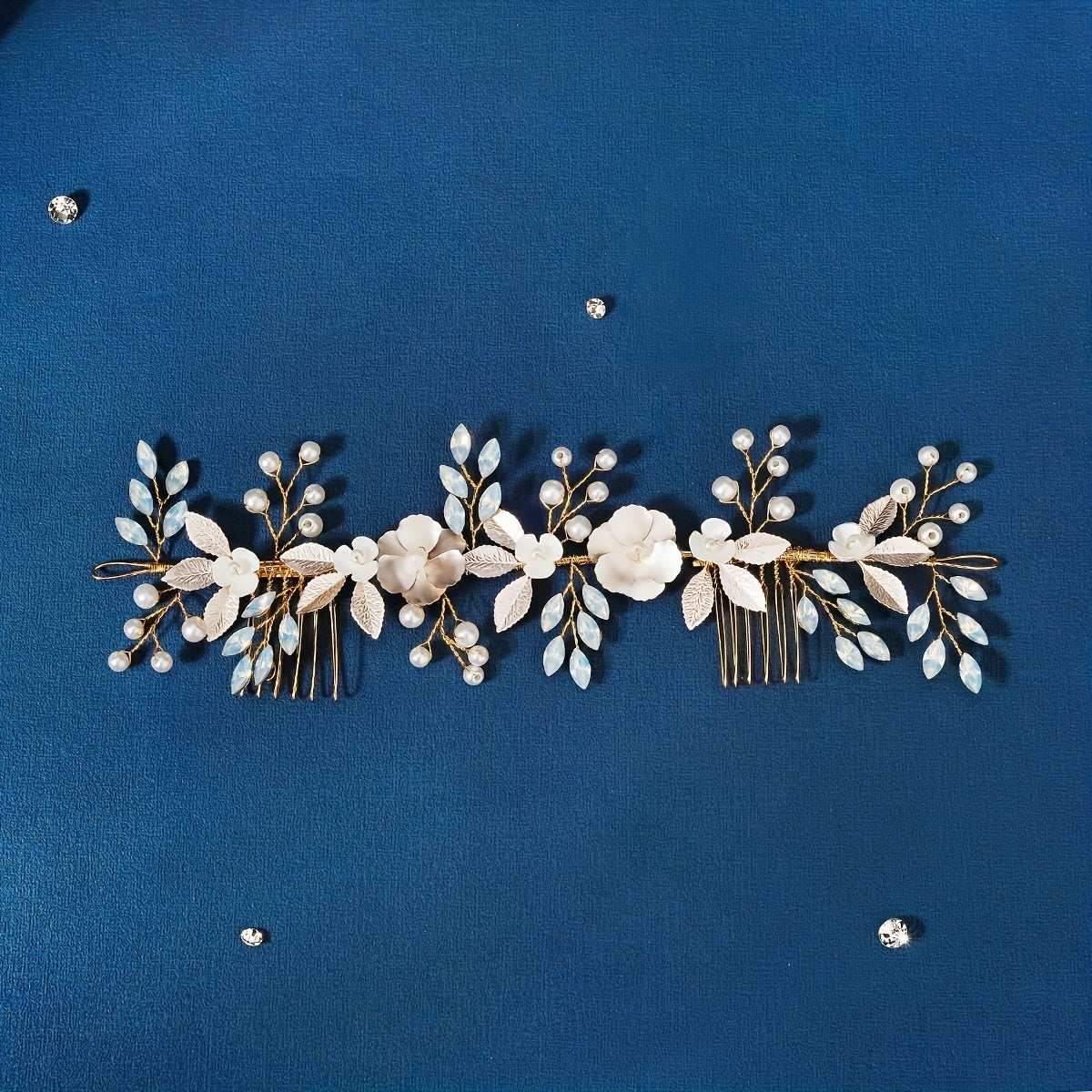 Bridal Flower Headband Hair Comb Faux Pearl Wedding Jewelry