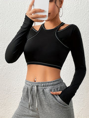 Stretchy Crop Top Long Sleeve Thumb Holes T-shirt