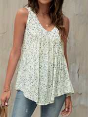 Floral Print V Neck Tank Top Sleeveless Summer Women's Clothing