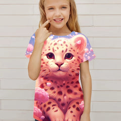 Funny Leopard Graphic Short Sleeve T shirt For Girls Summer Gift