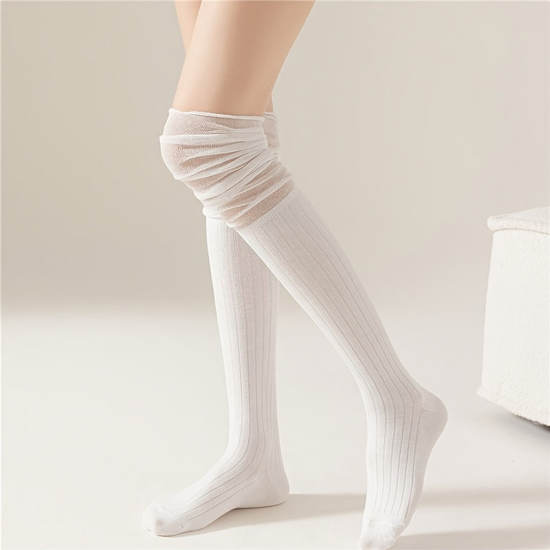 5 Pairs Mesh Stitching Over The Knee Socks Women's Stockings