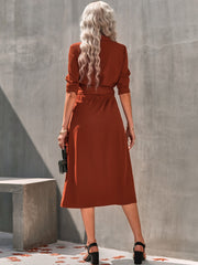 Women's Button Casual Slim Dress with Waist Tie