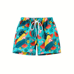 Boys Flower Leaf Watermelon Print Shorts for Vacation Beach