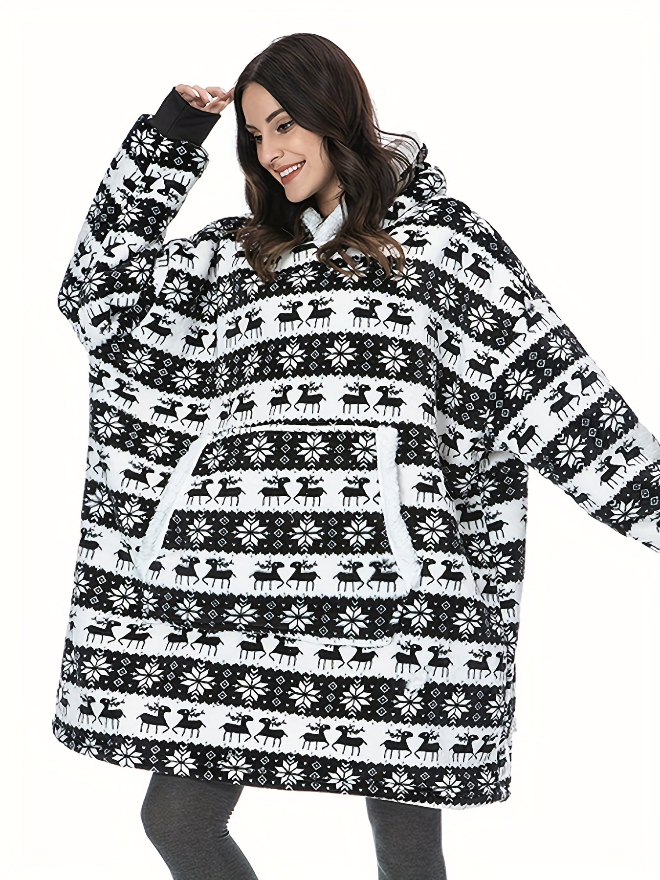 Women's Plus Size Christmas Nightgown Elk Snowflake Flanne...