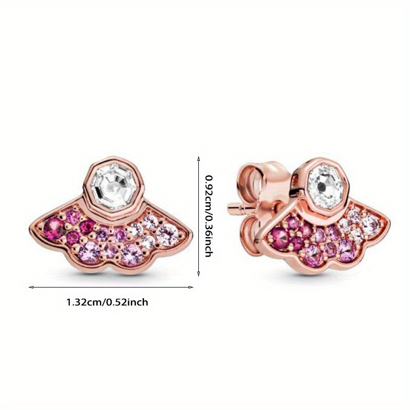 Zircon Girl Earrings Platinum Rose Hollow Clover Round Square