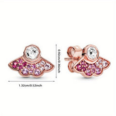 Zircon Girl Earrings Platinum Rose Hollow Clover Round Square