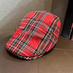 Plaid Pattern Beret British Style Vintage Newsboy Hat Unisex Flat Cap