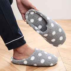 Men's Closed Toe Polka Dot Plush Slippers Anti-skid Back Shoes