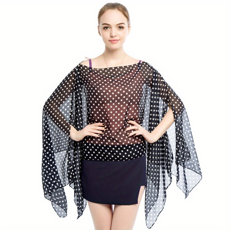 Dotted Chiffon Shawl Bikini Cover Up Windproof Cape