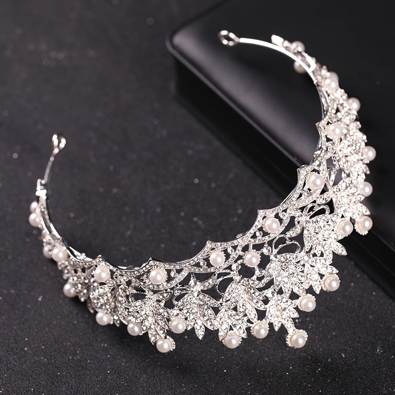 Oversize Pearl Rhinestones Leaves Bridal Tiara Wedding Classic Accessories