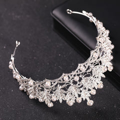 Oversize Pearl Rhinestones Leaves Bridal Tiara Wedding Classic Accessories