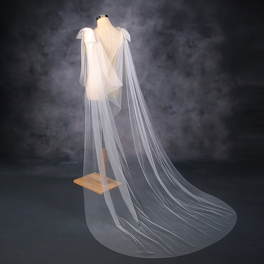 Romantic Sheer Veil Bridal Cape with Embellishments