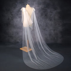 Romantic Sheer Veil Bridal Cape with Embellishments