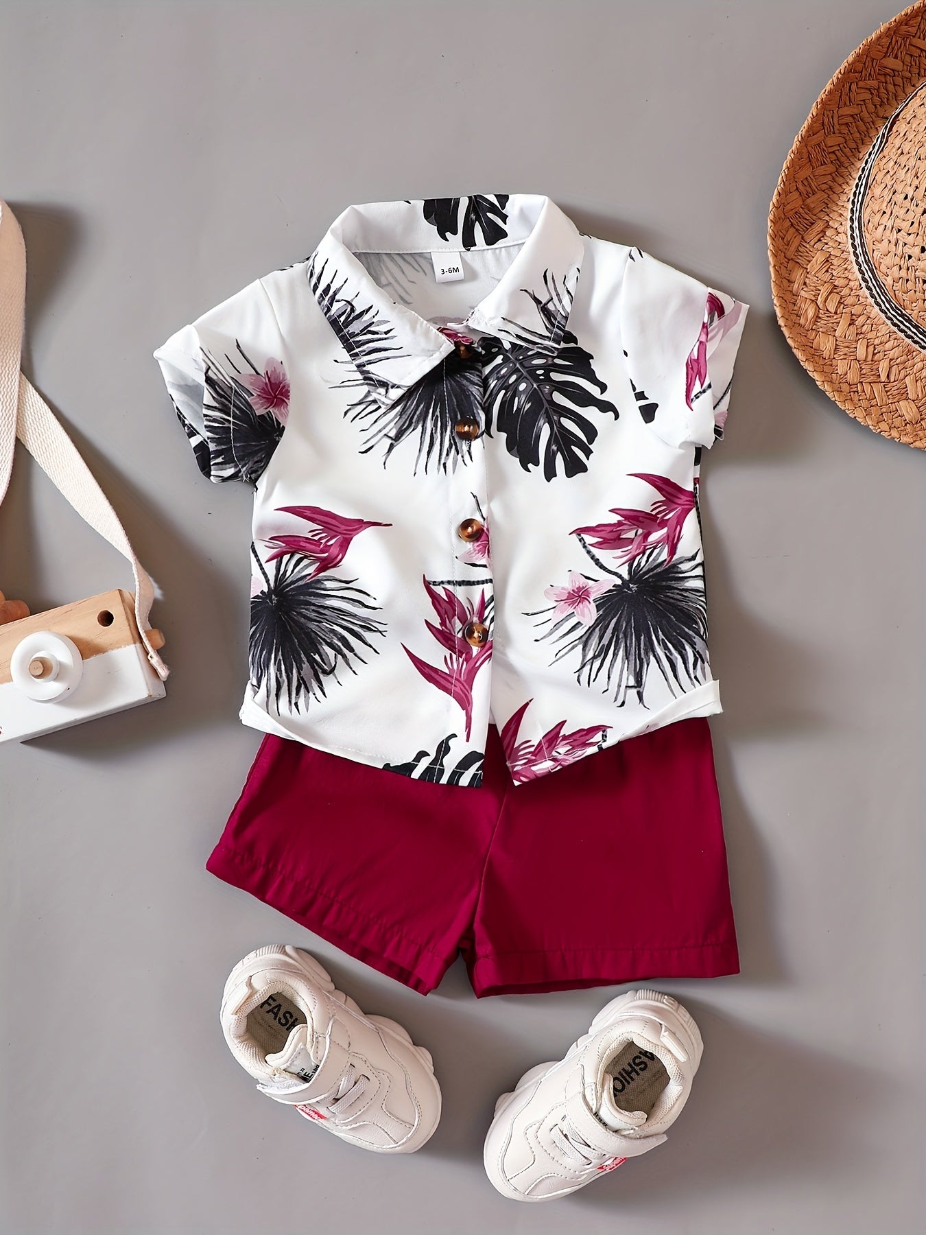 Casual Baby Boy Hawaiian Outfit Floral Shirt Shorts Set