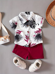 Casual Baby Boy Hawaiian Outfit Floral Shirt Shorts Set