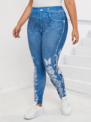 Butterfly & Denim Print High Stretch Leggings