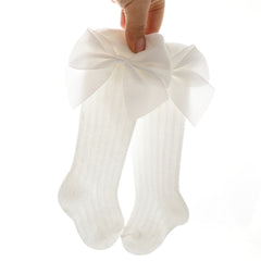 Girls Bowknot Decor Plain Cotton Socks