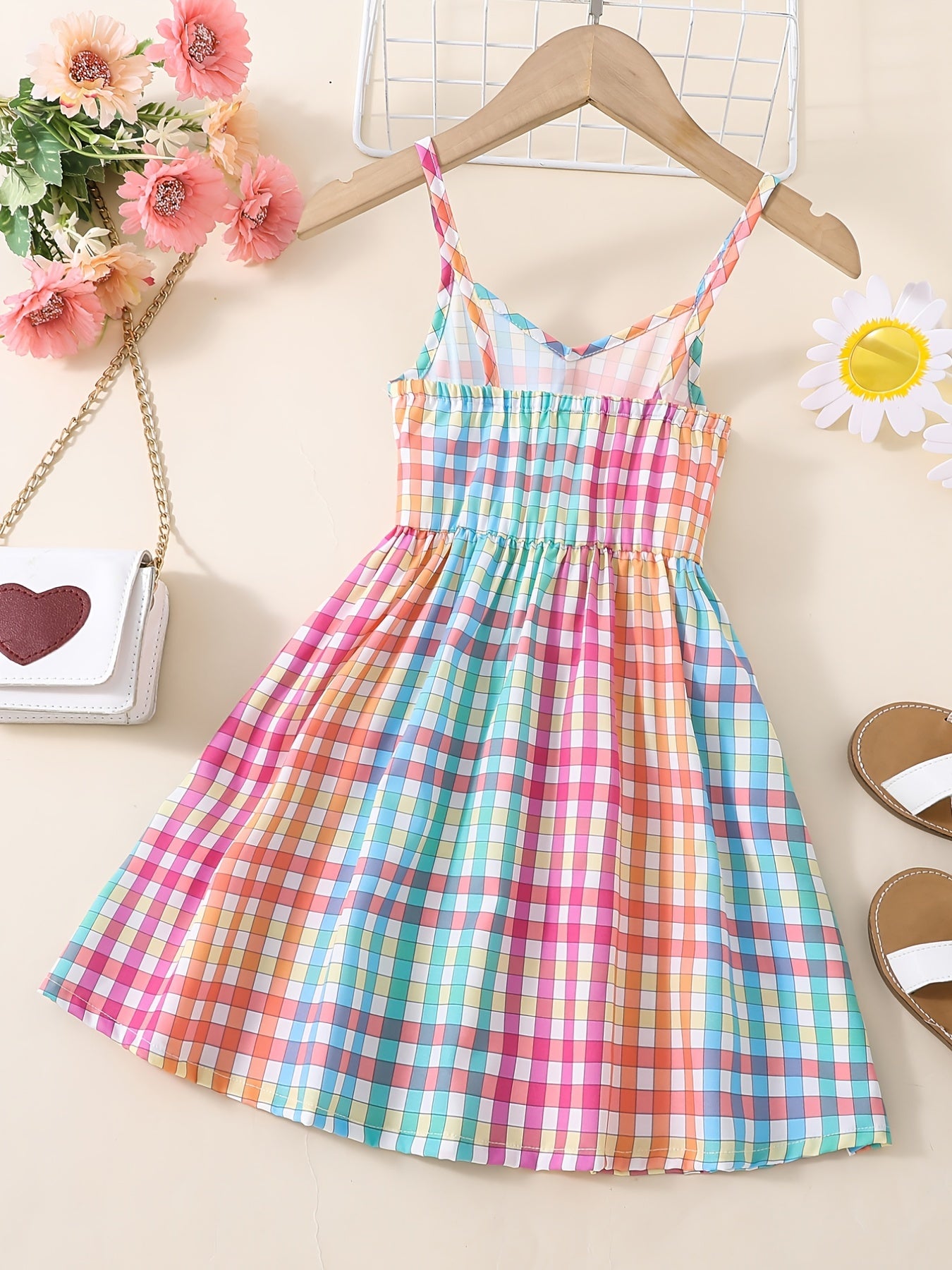 Girls Colorful Plaid V neck Cami Dress For Party Holiday