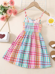 Girls Colorful Plaid V neck Cami Dress For Party Holiday