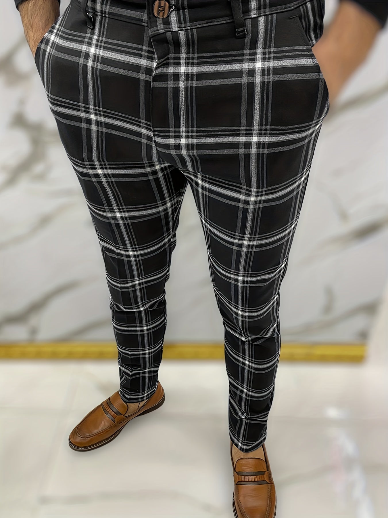Retro Style Palid Slacks Men s Casual Slightly Stretch Pants
