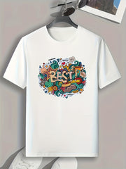Graffiti Print Men's Tee for Summer