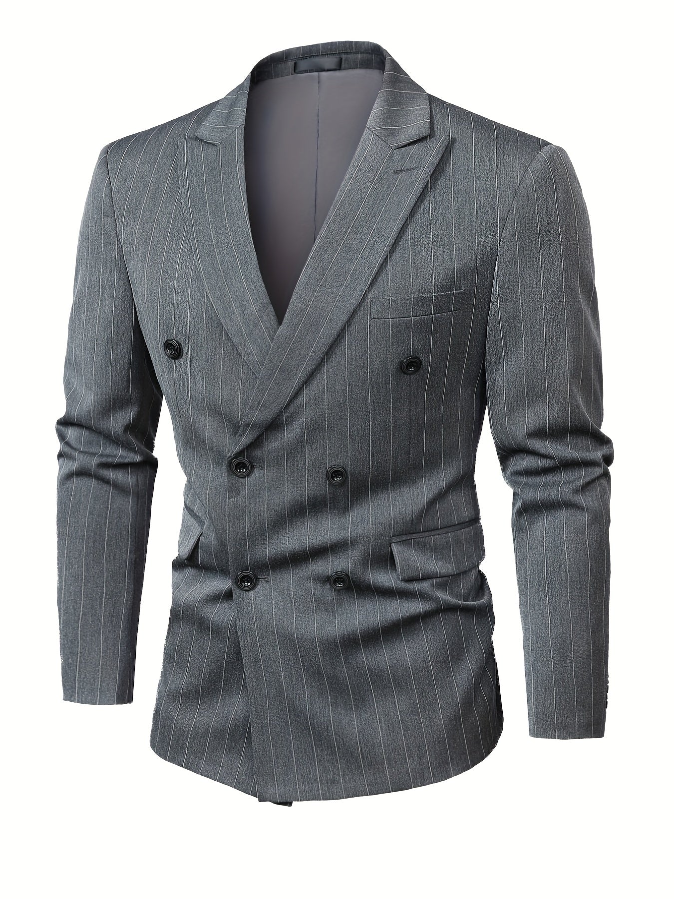 Men's Casual Striped Double Breasted Suit Top